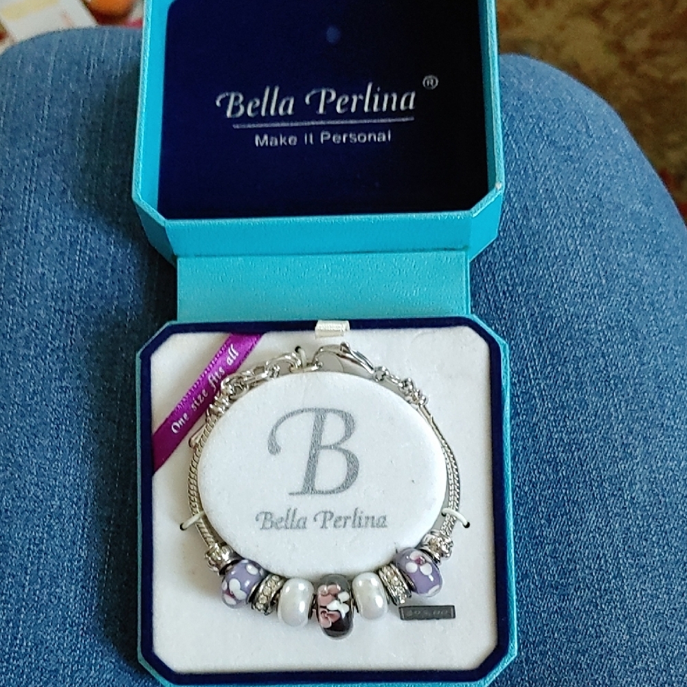 Bella Perlina Silver and Purple Charm Bracelet with Elegant Beads